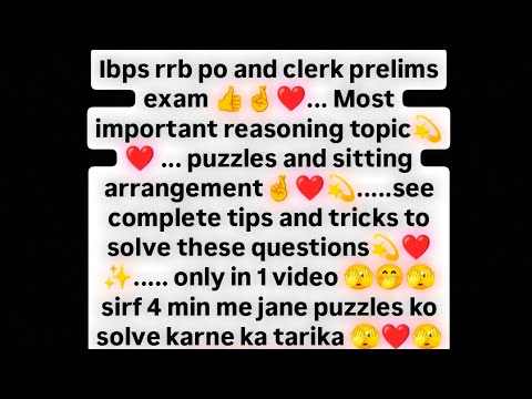 IBPS rrb po and clerk prelims exam🤞 ️ most important topic 💫 puzzle and ...
