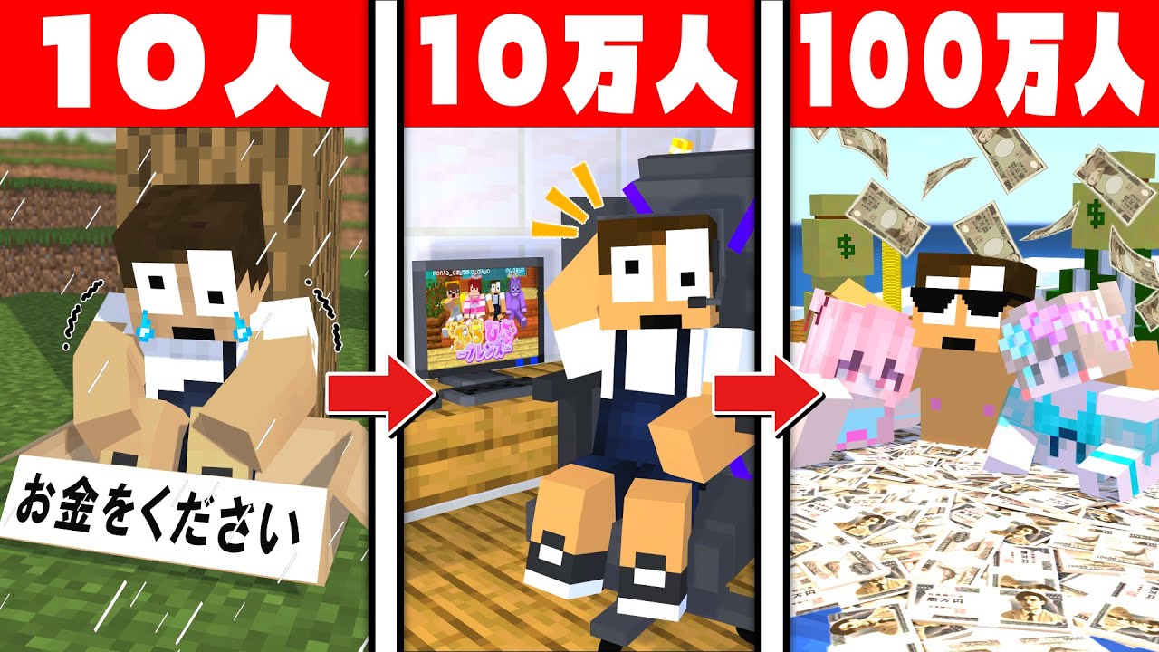 【過酷】YouTuberになって『0人～100万人』まで体験出来るマインクラフト