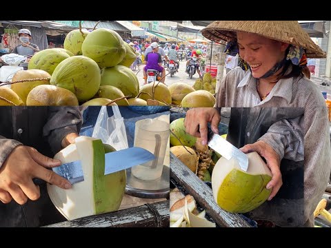 Video Nữ cao thủ gọt dừa siêu nhanh ở miền tây - youtube