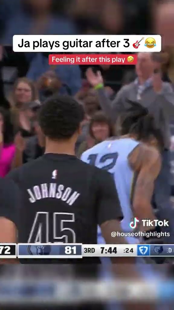Ja plays guitar after 3 ? #hoodnews #jamorant #memphisgrizzles #omg #range #basketball #celebration