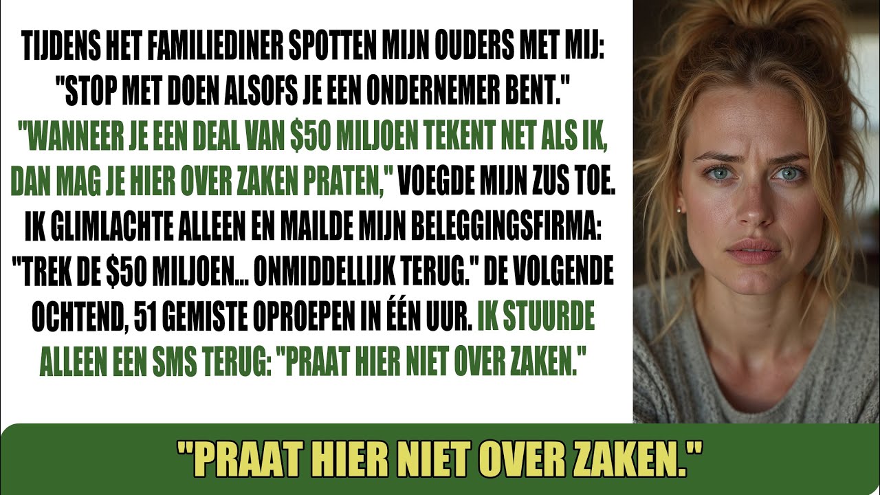 Bij het familiediner bespotten mijn ouders: 'Stop met nep-ondernemer spelen...' Dus ik...