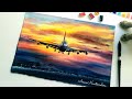 Painting an Airplane with Watercolor/ Sunset Sky and Clouds