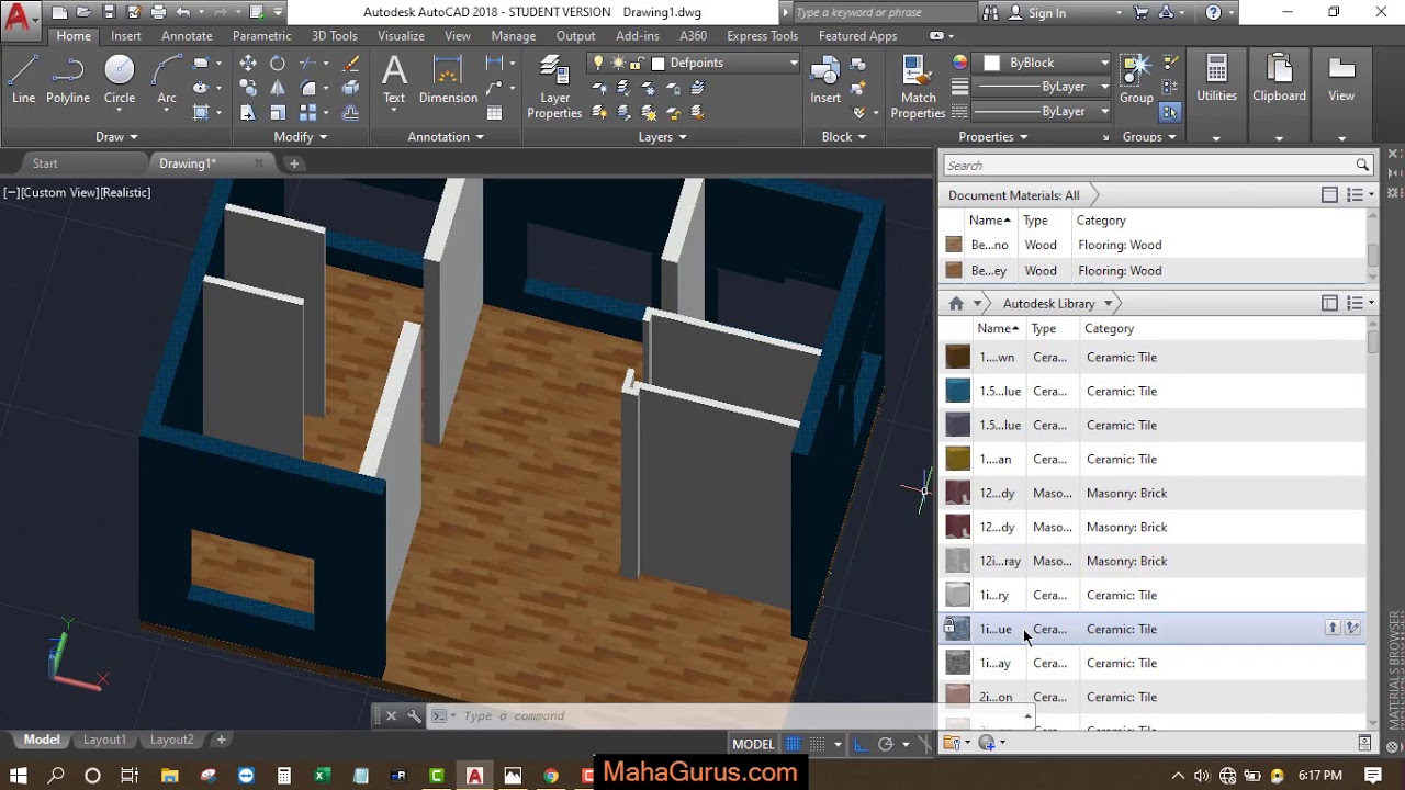 Apply Material on Walls in AutoCAD- Wall Material in Autocad in Hindi ...