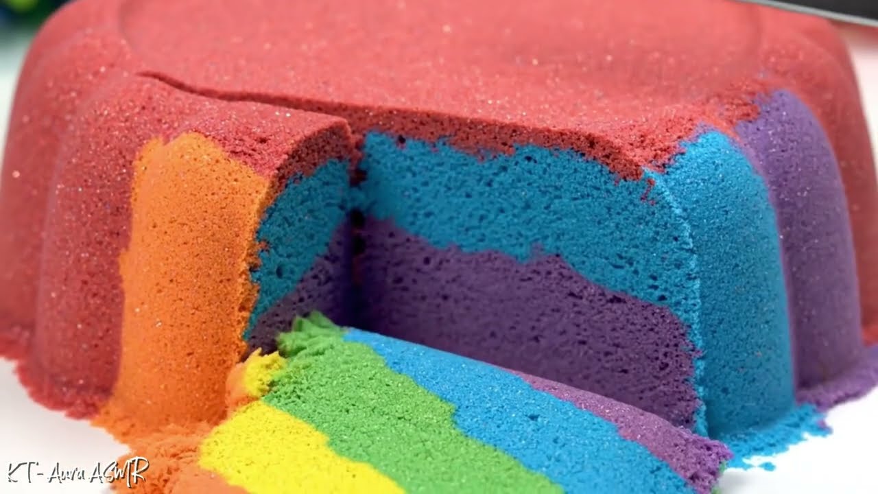 Cutting Rainbow Kinetic Sand Cake 🌈🔪 | ASMR Satisfying Sounds