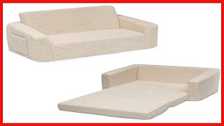 Delta Children Cozee Flip-Out Sherpa 2-in-1 Convertible Sofa to Lounger for Kids, Cream