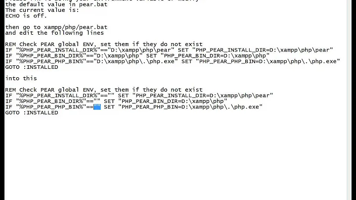 Fixing PEAR (pear.bat) command in XAMPP for windows