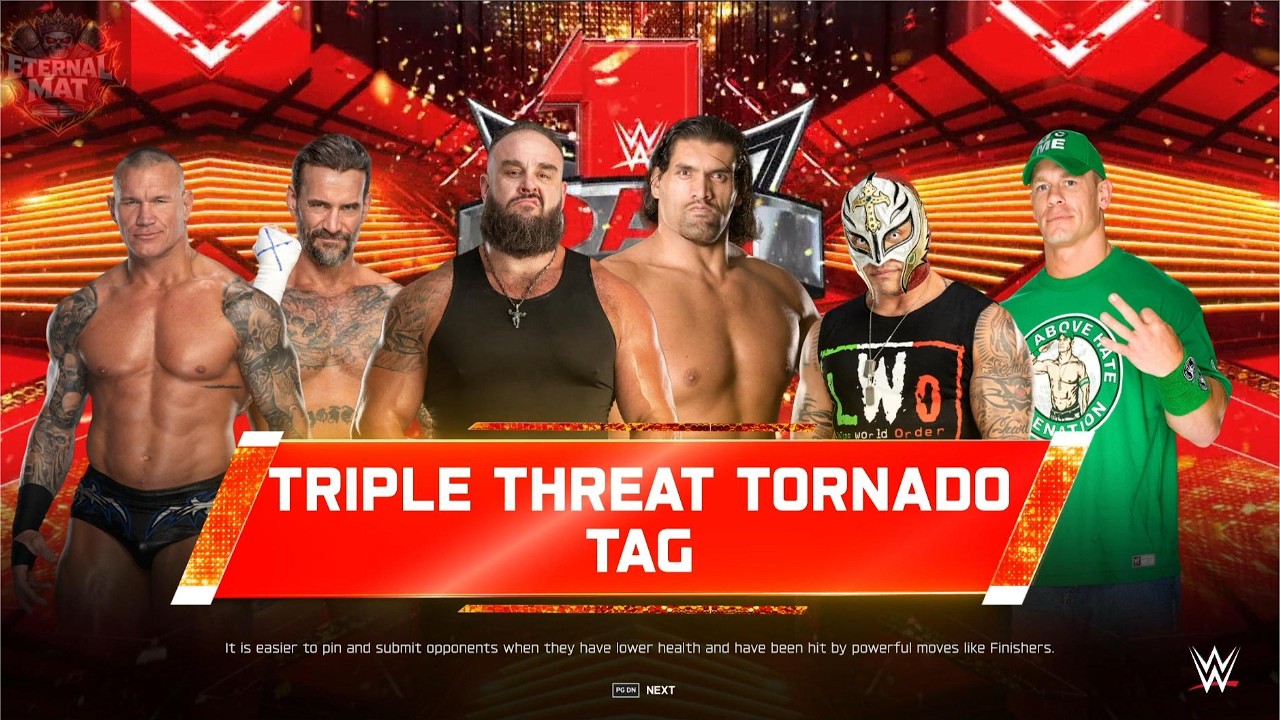 Randy Orton & CM Punk vs Braun Strowman & The Great Khali vs John Cena & Rey Mysterio