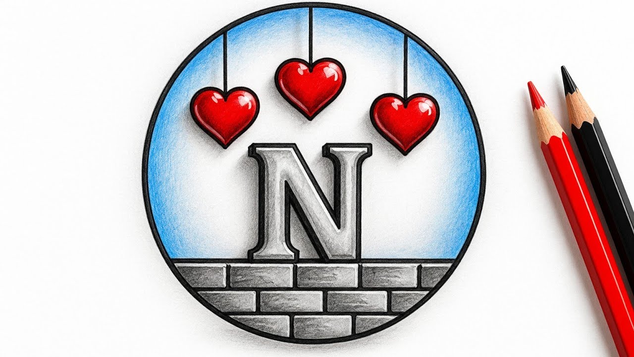 ️ N Letter Drawing with 3 Hearts ️ | Easy Pencil Art | #shorts - YouTube