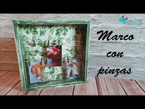 Marco 3D con pinzas decapado y con decoupage de hiedra