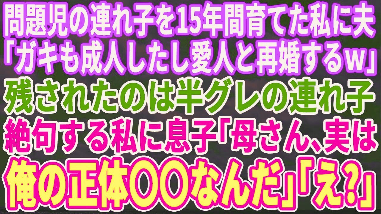 【スカッと】問題児の連れ子を15年支えた私を裏切った夫「ガキも成人したし愛人と再婚す~された半グレの連れ子「母さん今までありがとう、反撃するよ」私「え？」→実はこの子…