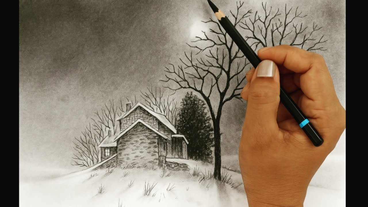 How to draw moonlight landscape scenery by pencil with easy ways.