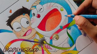Drawing Doraemon and Nobita | Colour Pencil Drawing