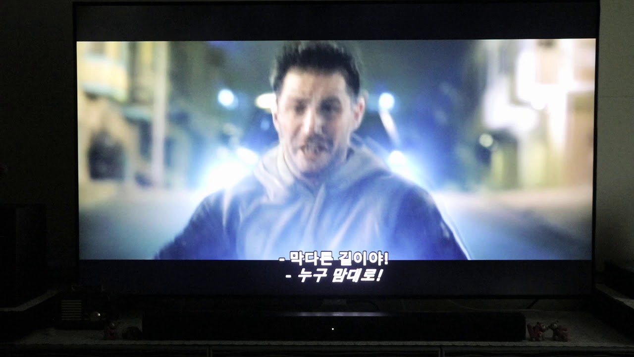 4K 65인치 TV, 필립스 HTL1520B 사운드바 구성 - 영화 콘텐츠 사운드