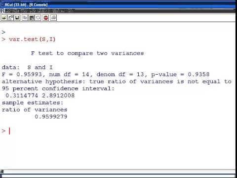 Statistics With R - F Test For Equality Of Variances (Var.Test) - Youtube