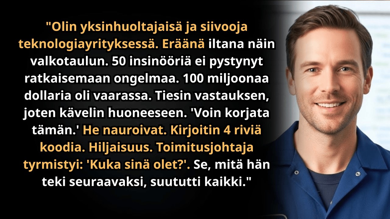 Siivooja sanoi: “Minä voin korjata tämän.” Insinöörit nauroivat. CEO: “Näytä.” Hiljaisuus…