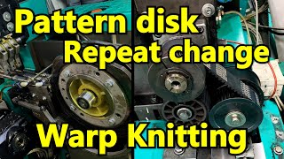 Changing the pattern drum repeat (Tempi) ratio. Tricot Warp Knitting Machine. Karl mayer. 트리코트 경편 니트