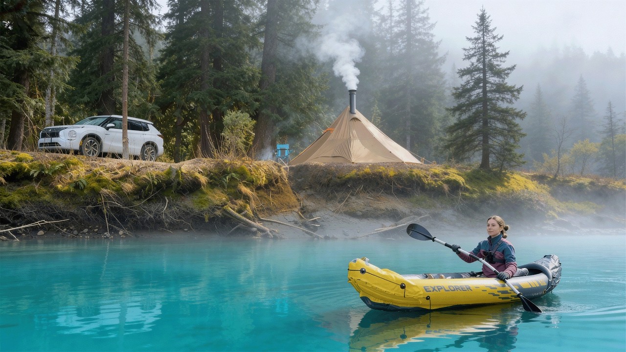 Girl Alone in the Wild Mountains | Kayak, Campfire and Overnight by the ...