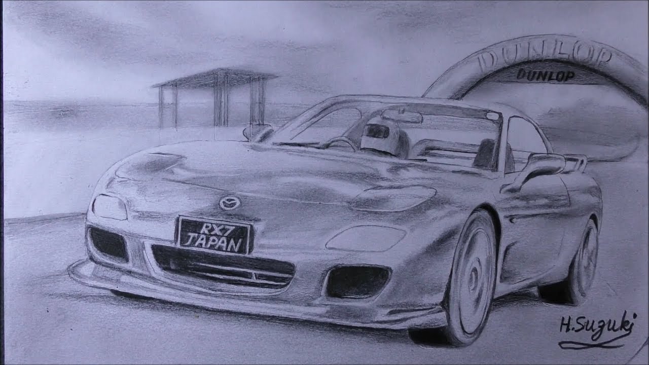 クルマRX7】鉛筆画 RX7 Pencil drawing - YouTube