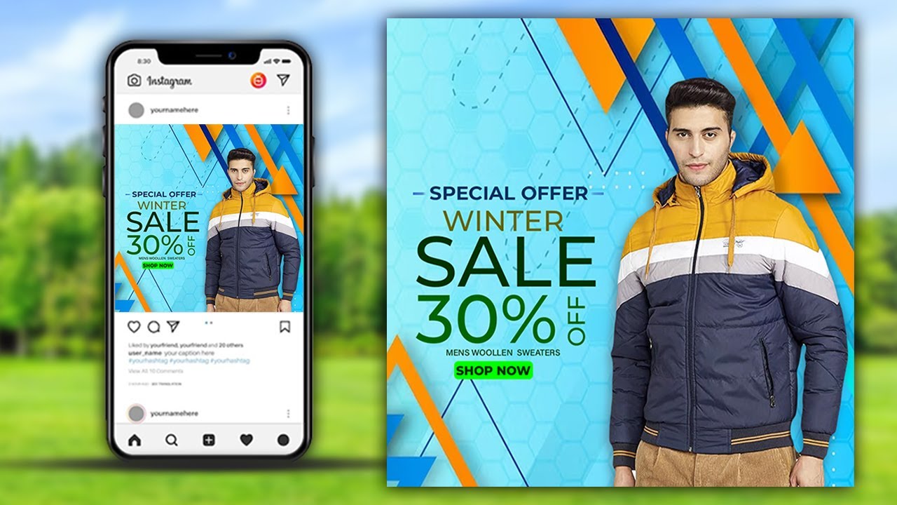 Winter Sale Banner - Design advertising post in Photoshop cc