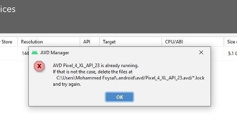 Fixed AVD Pixel XL API 23, 30 is already running. that is not the case, delete the files at C drive.