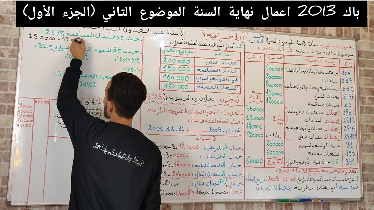 حل بكالوريا 2013 أعمال نهاية السنة الموضوع الثاني(الجزء الاول) باك شعبة تسيير واقتصاد محاسبة ✍️💸