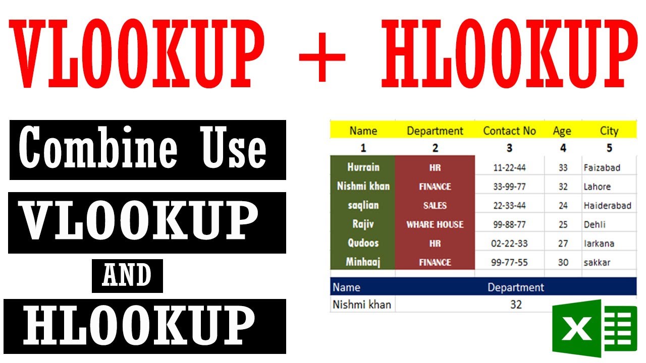 Combine Use of VLOOKUP and HLOOKUP in excel by learning Center in Urdu