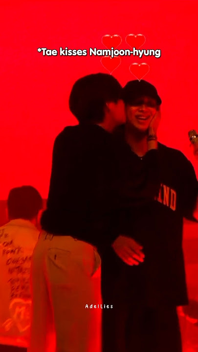 Taehyung became RM's fanboy. So cute, he kisses Namjoon-hyung 😘 #namjoon #taehyung #jungkook #jimin