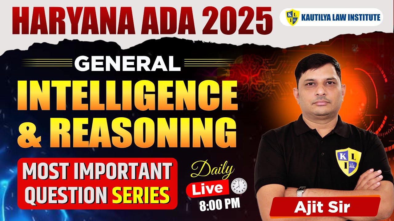 General Reasoning for Haryana ADA 2025 | Most Important Questions 🔥 | Daily LIVE Class | Lec-3