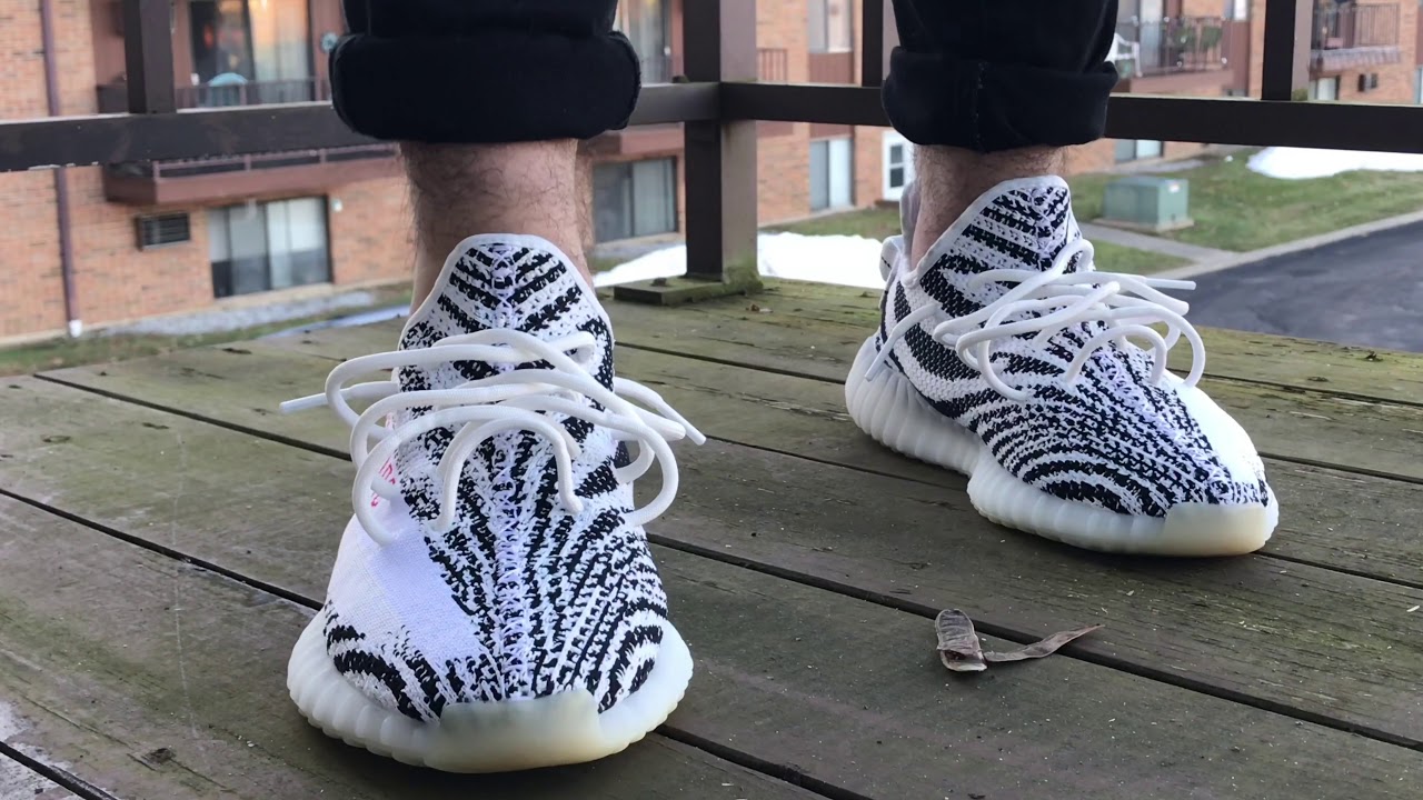 yeezy zebra on feet girl