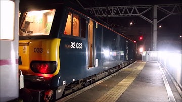 Caledonian Sleeper GBRf Class 92 action at London Euston *HD*