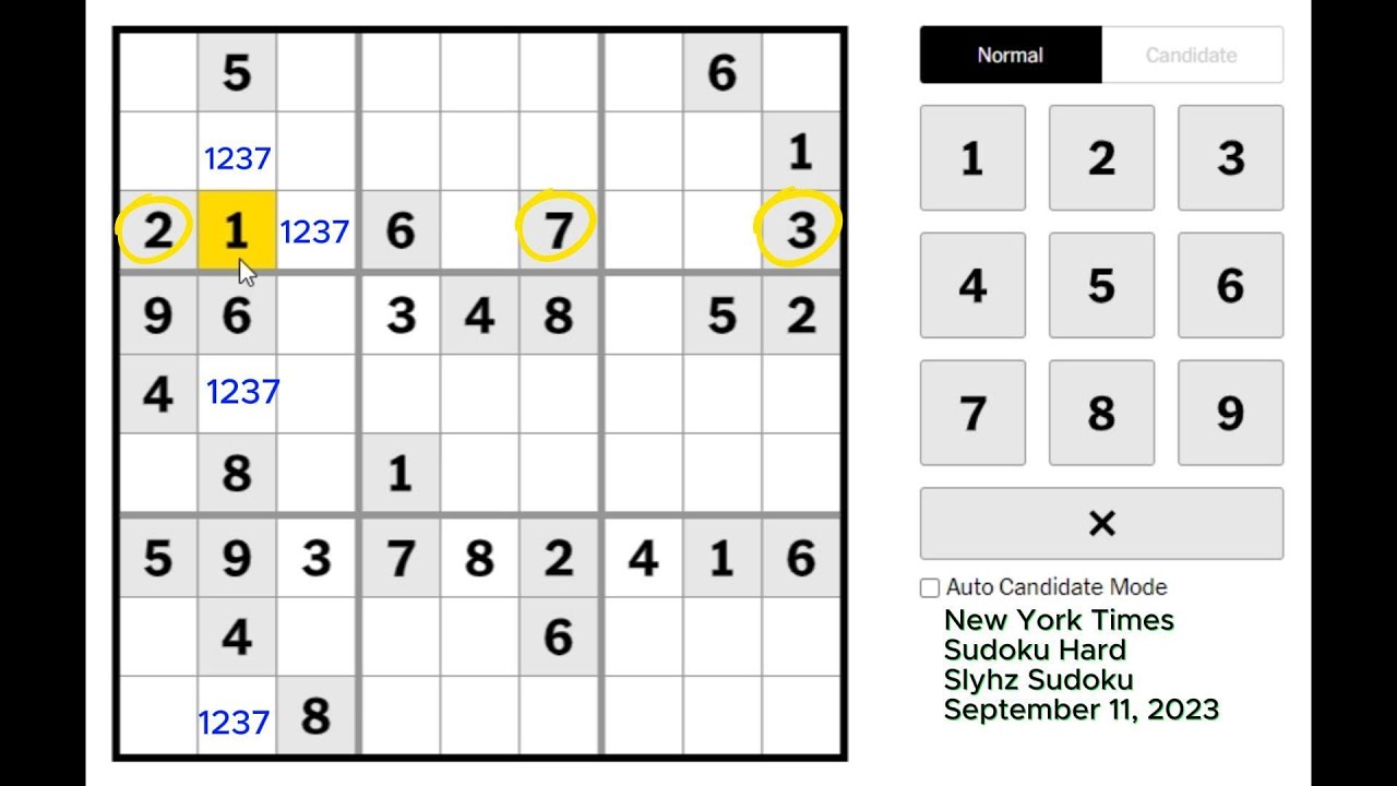 New York Times Sudoku Hard September 11, 2023 - YouTube