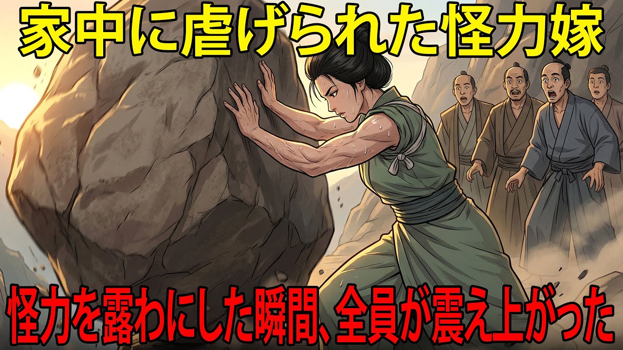 家中に虐げられた怪力嫁…崖を塞ぐ巨岩を素手で落とした瞬間、護送役が震え上がる｜民話｜江戸時代｜昔話｜