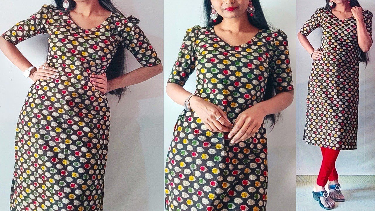 Cotton Kurti Cutting and Stitching easily Puff sleeve cotton kurti