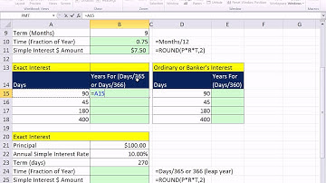 Excel 2010 Business Math 74: Calculating Fraction Of Year For Simple Interest calculations