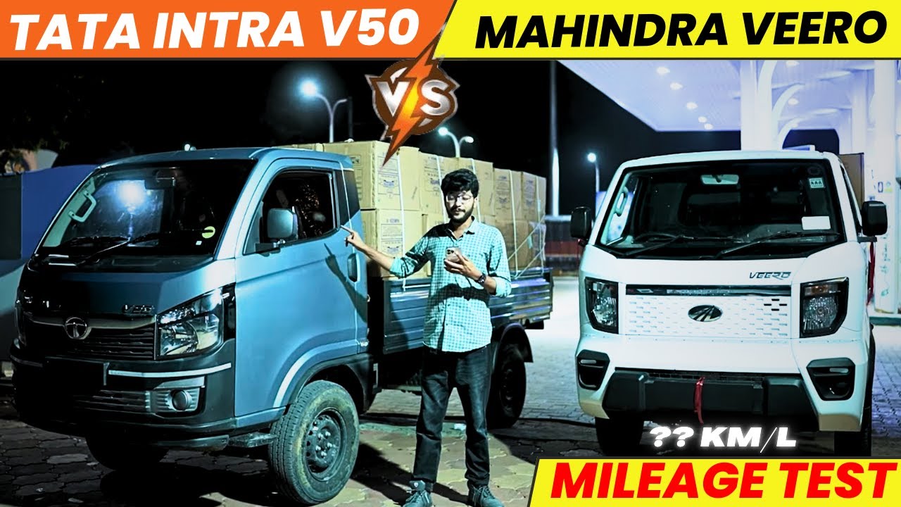 Mahindra Veero Vs Tata Intra V50 Real life Mileage Test | Loaded Mileage Comparison Video Review