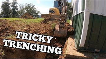 Tough Trenching with CAT 304 Excavator - Downspouts and French Drains