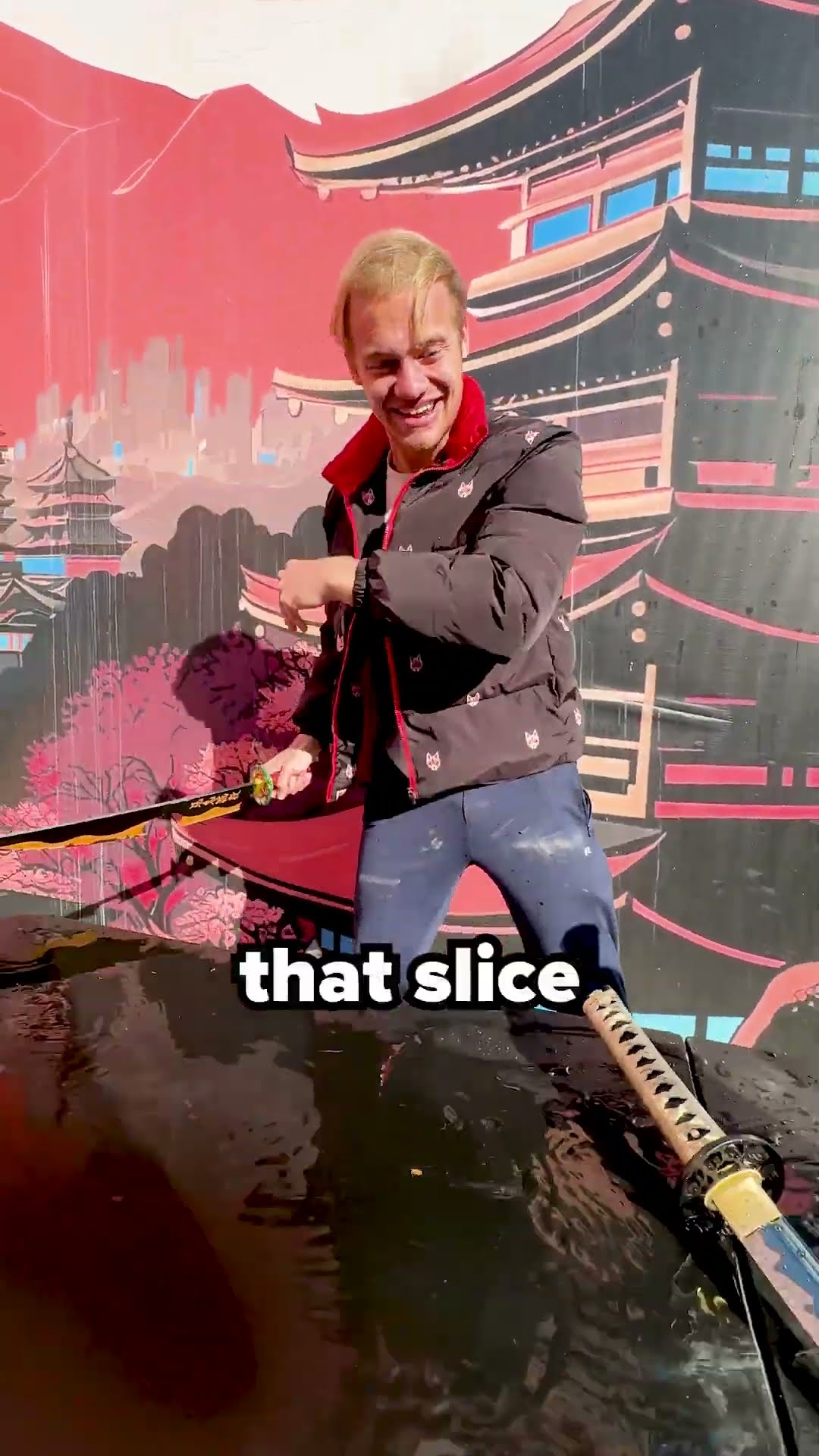 Slicing water bottles with baby vs MONSTER Swords