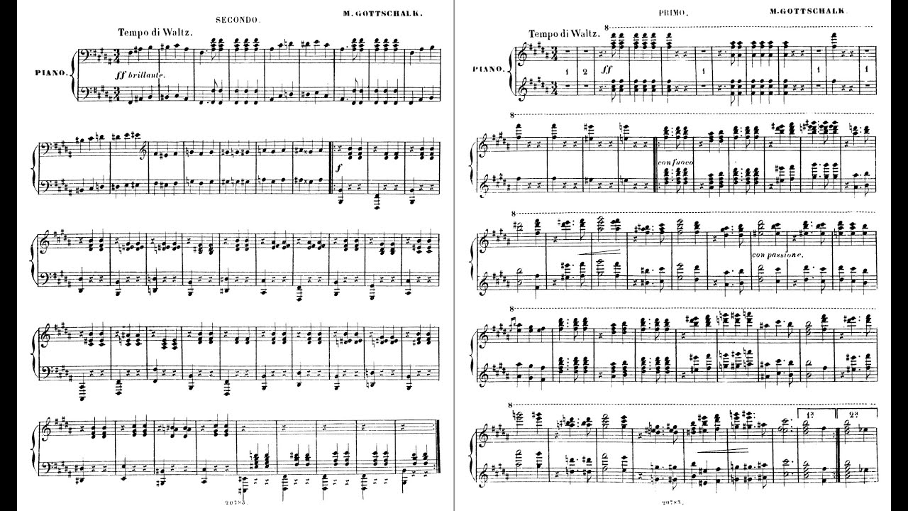 Gottschalk - Radieuse, "Grande Valse de Concert" Op. 72 (4-hand version) - C. Lewis & E. List Piano