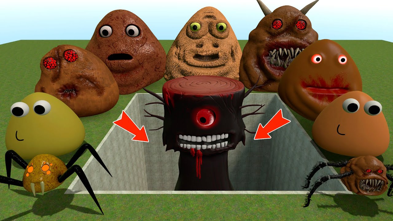 ALL NORMAL 3D POU BOU'S REVENGE Monsters VS Mr TREE PHASE 4 in BIG HOLE in Garry's Mod