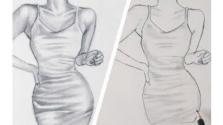 رسم للمبتدئين | رسم تعليمي | رسم جسد فتاة  مع فستان سهل خطوة بخطوة للمبتدئين