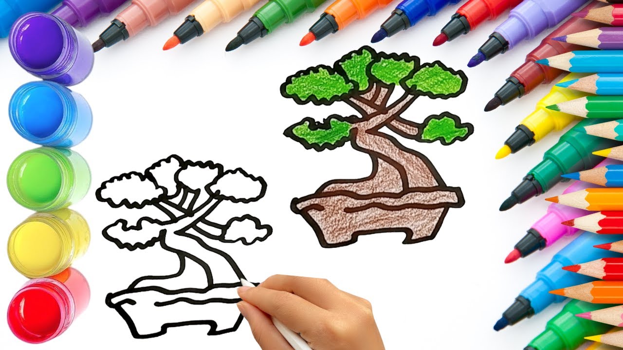 How To Draw cute Tree Drawing, Painting & Coloring For Kids and Toddlers_ Child Art 🐋🌈🎨