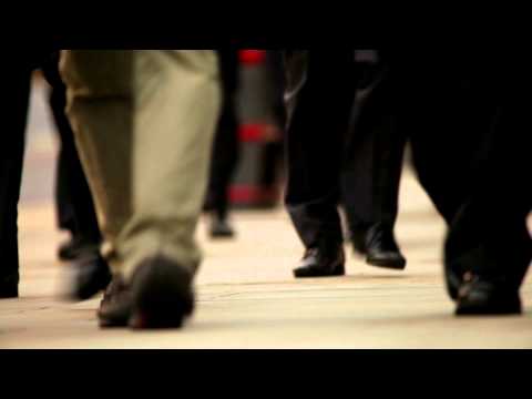 People's feet walking closeup on busy city street, HD stock footage