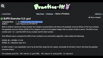 Java Practice It | Exercise 5.2: gcd | method basics, mod, while loops