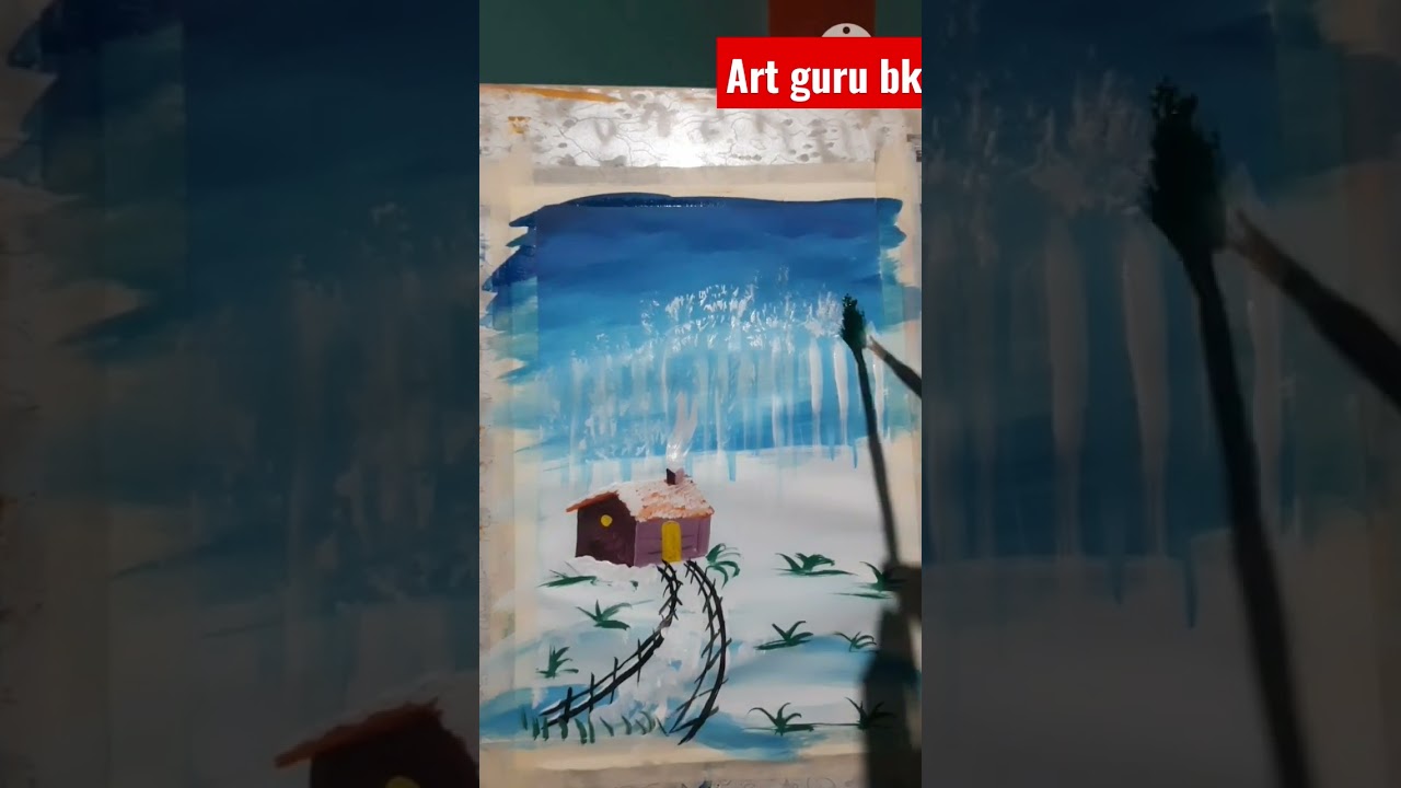 Easy Winter Snowfall drawing with acrylic colour 