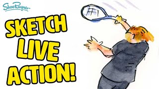 Sketch Live Action - Watch live drawing and watercolour sketching tennis coaching