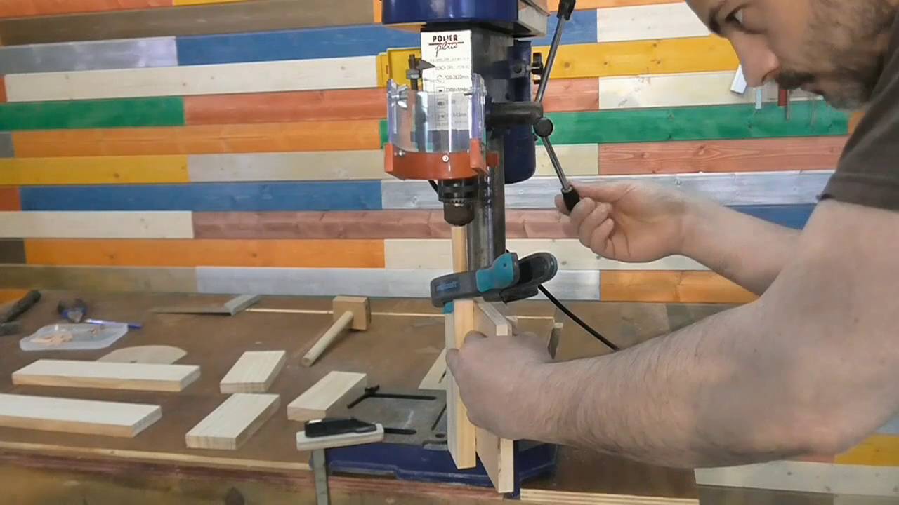 How to use the drill press table to make dowel joints 