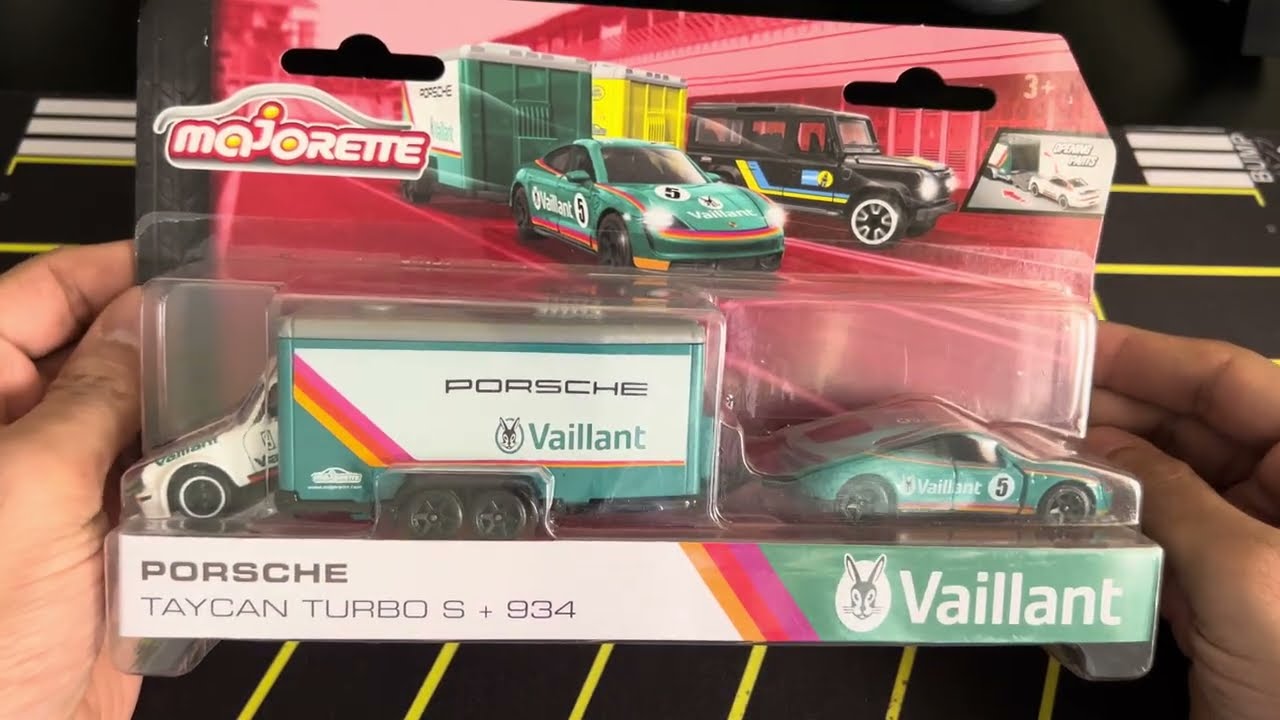 Majorette Porsche Taycan and 934 trailer set. Did you know the