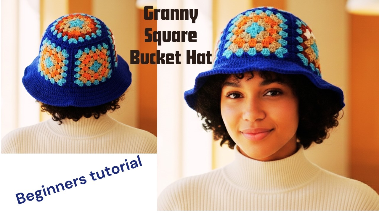 How to Crochet Granny Square Bucket Hat | Easy Scrap Yarn 