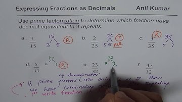 Prime Factorization to Check if Fractions will be Repeating or Terminating Decimal Numbers