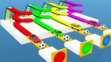 Impossible Triple Loop Bridge Crossing with Spiral Slide Color Flatbed rescue  - BeamNG.Drive